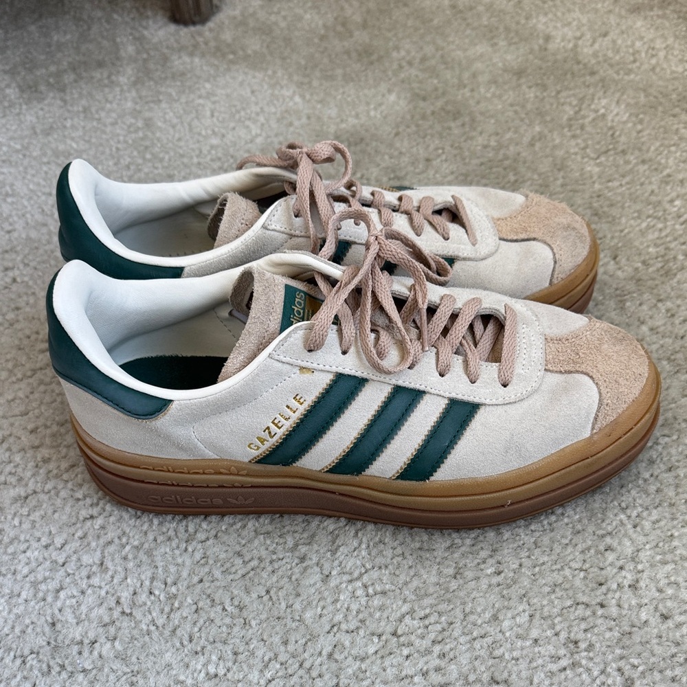 Adidas Gazelle Women's Beige Tan and Green Sneakers - Picture 2 of 7